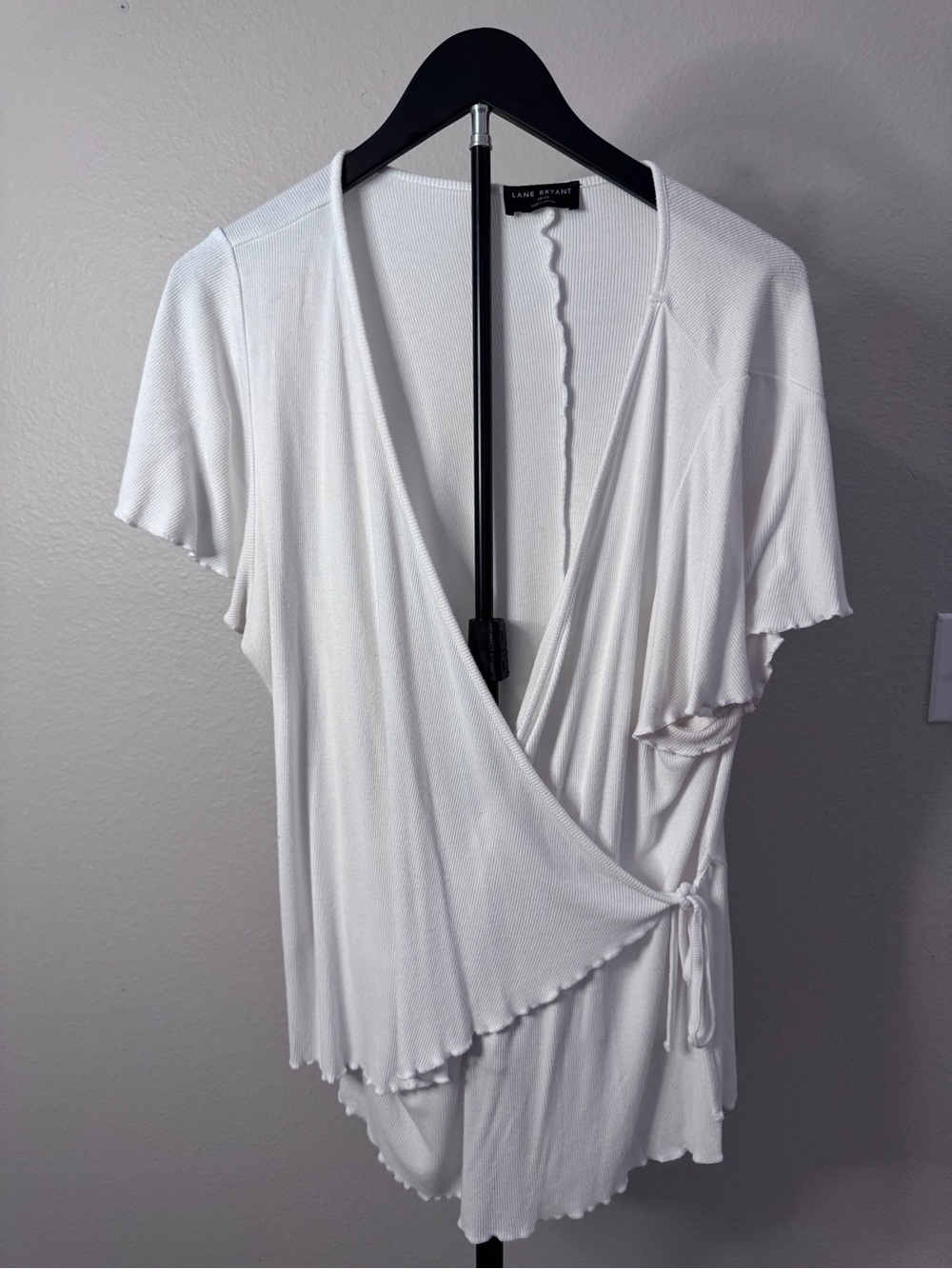 Lane Bryant White Wrap Tie-Front Short Sleeve Top